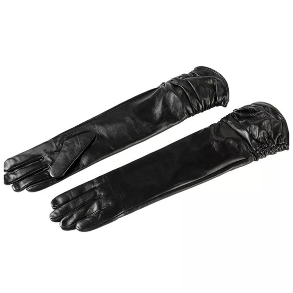 Leather Cashmere Lined Ruched Gloves C16 - Picture 2 of 8